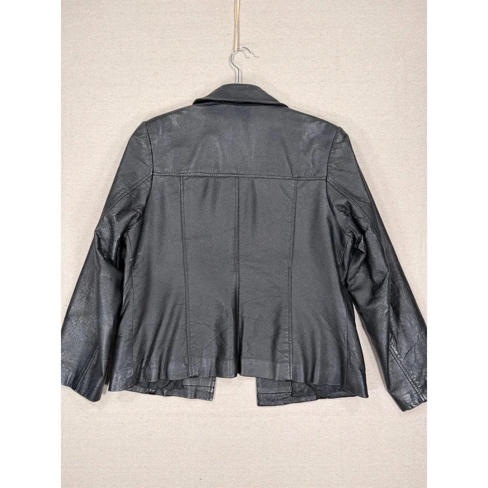 Bagatelle Womens Black Genuine Leather Button Front Jacket Size Medium Vintage